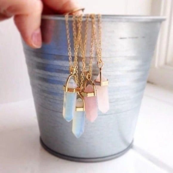*50% OFF! Pink quartz crystal necklace boho gold chain - Picture 3 of 5